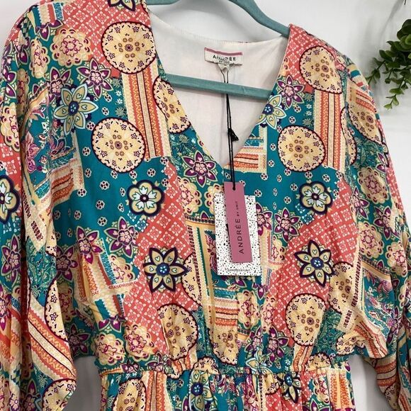 Andree By Unit Women's Long-Sleeve Bohemian Print A-Line Dress Multi-Color Small - Picture 2 of 13